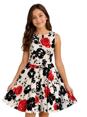 Beautiful Kate Kasin Girl’s Flowered Red/Black Dress Size 11/12